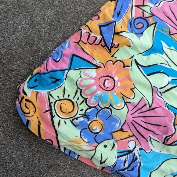 LULU-B floral bird print sequin cotton multicolor Tshirt batwing size Small - Picture 2 of 11